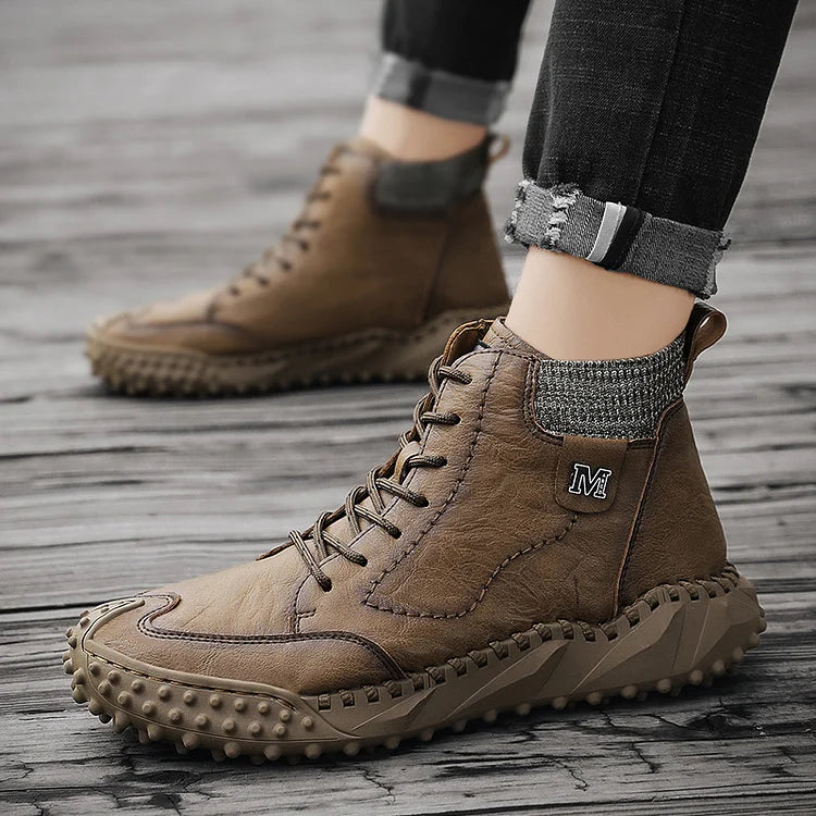 Herren Stiefeletten Winter Warme Schneestiefel Dicker Plüsch Herren Handgefertigte Lederstiefel Outdoor Wasserdichte Arbeitsstiefel