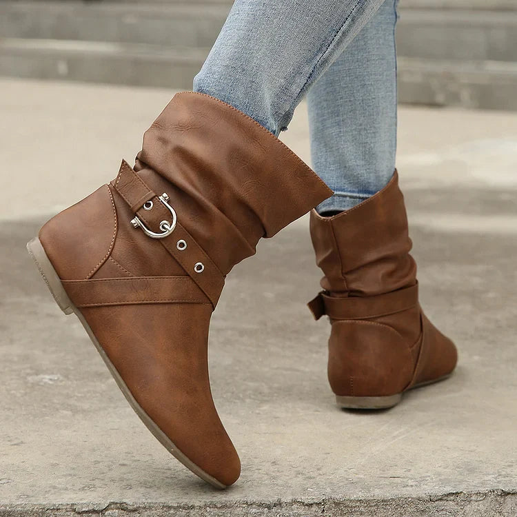 Flache Stiefeletten Damen Slouch Boots Low Heel Booties Herbst Slouchy Boots