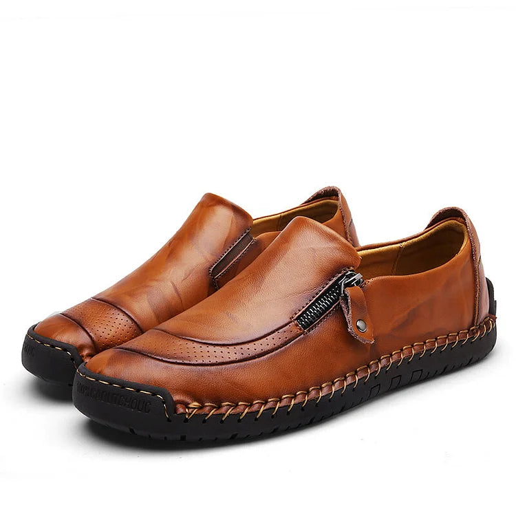 Herren Slipper aus Leder mit handgenähtem Reißverschluss