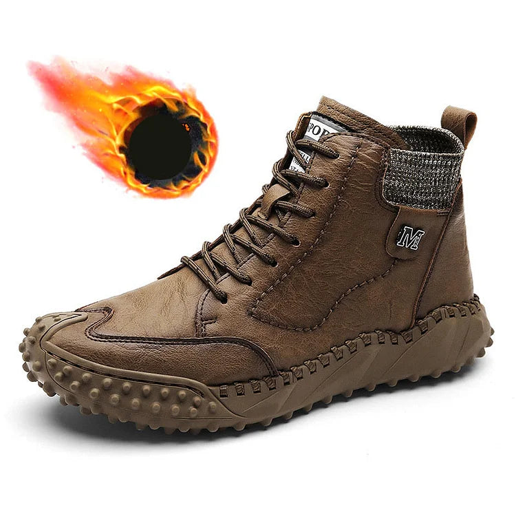 Herren Stiefeletten Winter Warme Schneestiefel Dicker Plüsch Herren Handgefertigte Lederstiefel Outdoor Wasserdichte Arbeitsstiefel
