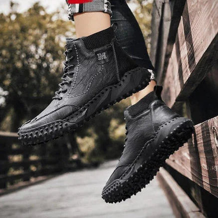 Herren Stiefeletten Winter Warme Schneestiefel Dicker Plüsch Herren Handgefertigte Lederstiefel Outdoor Wasserdichte Arbeitsstiefel