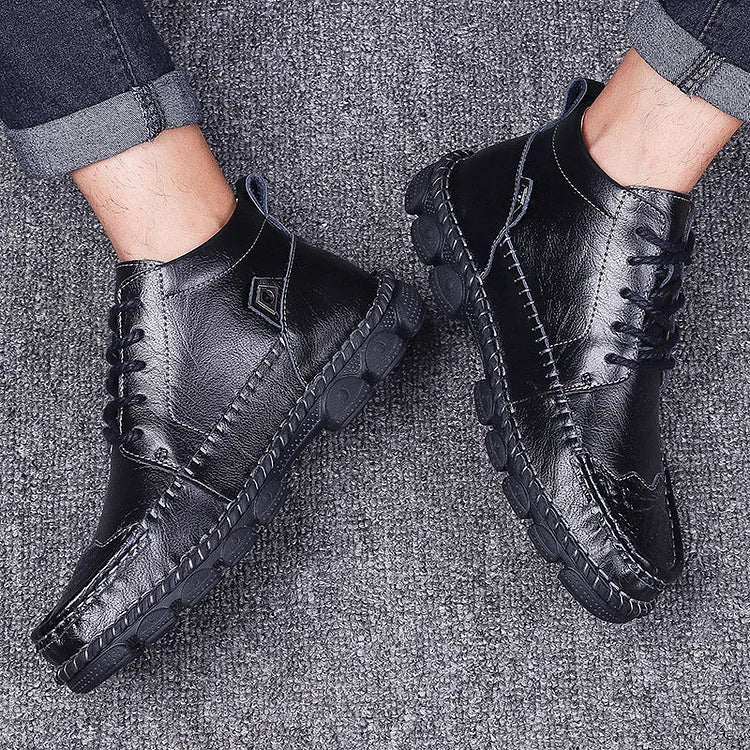 Herren Leder Stiefeletten Runde Zehen Lässige orthopädische Schuhe