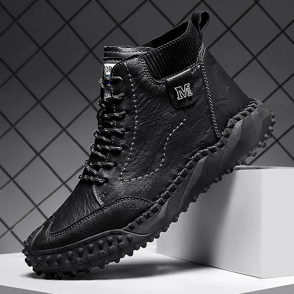 Herren Stiefeletten Winter Warme Schneestiefel Dicker Plüsch Herren Handgefertigte Lederstiefel Outdoor Wasserdichte Arbeitsstiefel