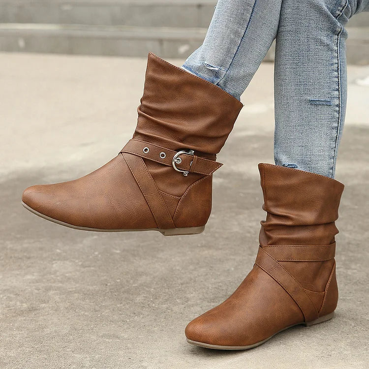 Flache Stiefeletten Damen Slouch Boots Low Heel Booties Herbst Slouchy Boots