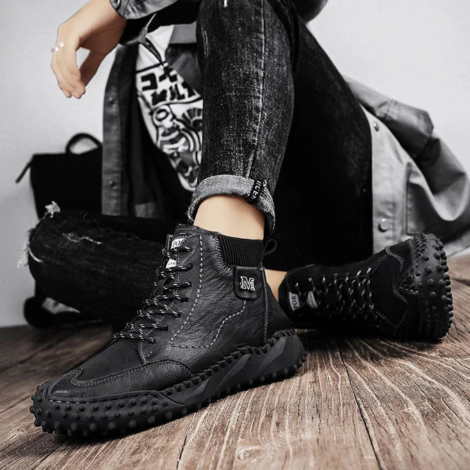 Herren Stiefeletten Winter Warme Schneestiefel Dicker Plüsch Herren Handgefertigte Lederstiefel Outdoor Wasserdichte Arbeitsstiefel