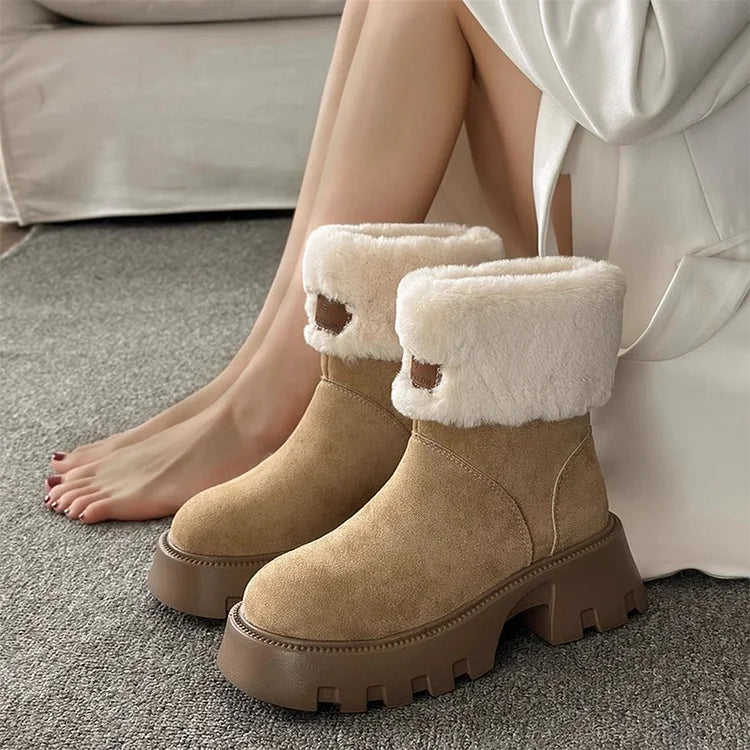 Orthopädische Damenstiefel Damen Fleece Retro Dickbesohlte Warme Kurze Stiefel