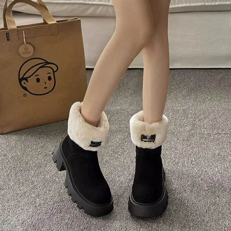 Orthopädische Damenstiefel Damen Fleece Retro Dickbesohlte Warme Kurze Stiefel