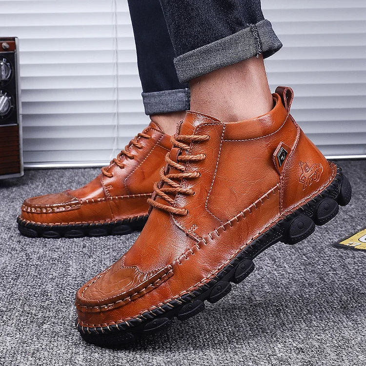 Herren Leder Stiefeletten Runde Zehen Lässige orthopädische Schuhe