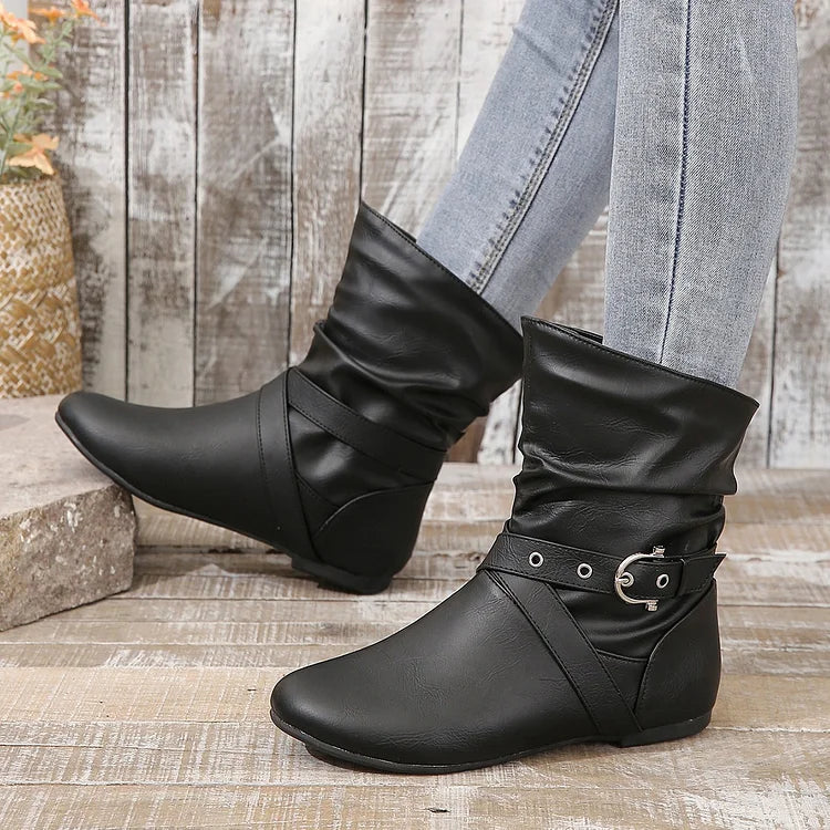 Flache Stiefeletten Damen Slouch Boots Low Heel Booties Herbst Slouchy Boots