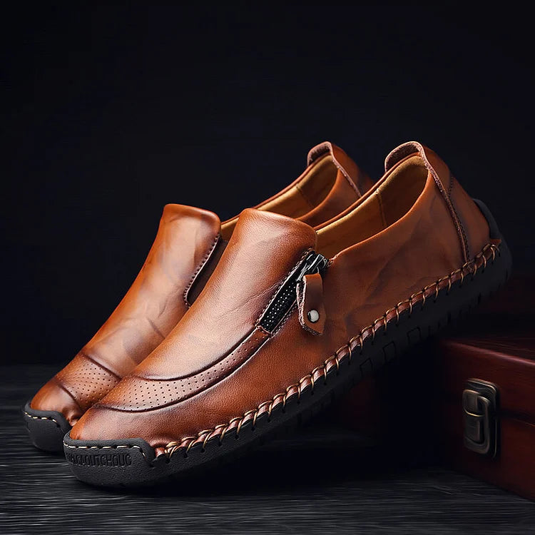 Herren Slipper aus Leder mit handgenähtem Reißverschluss