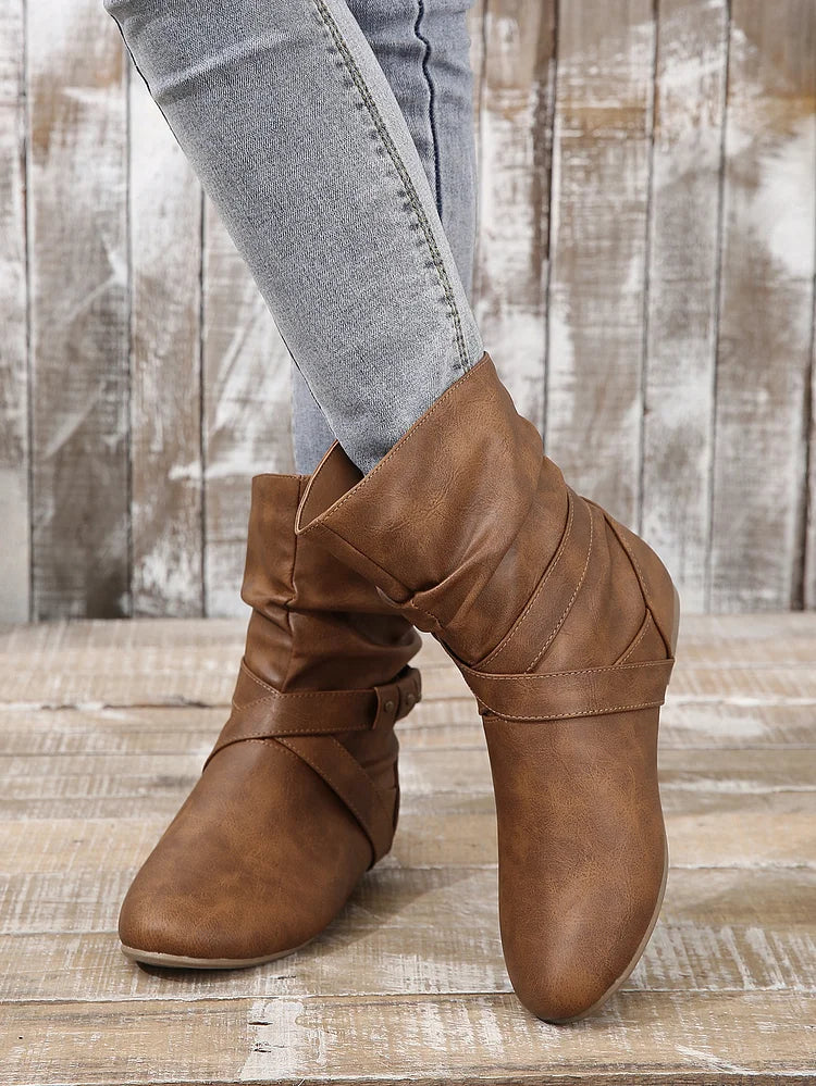 Flache Stiefeletten Damen Slouch Boots Low Heel Booties Herbst Slouchy Boots