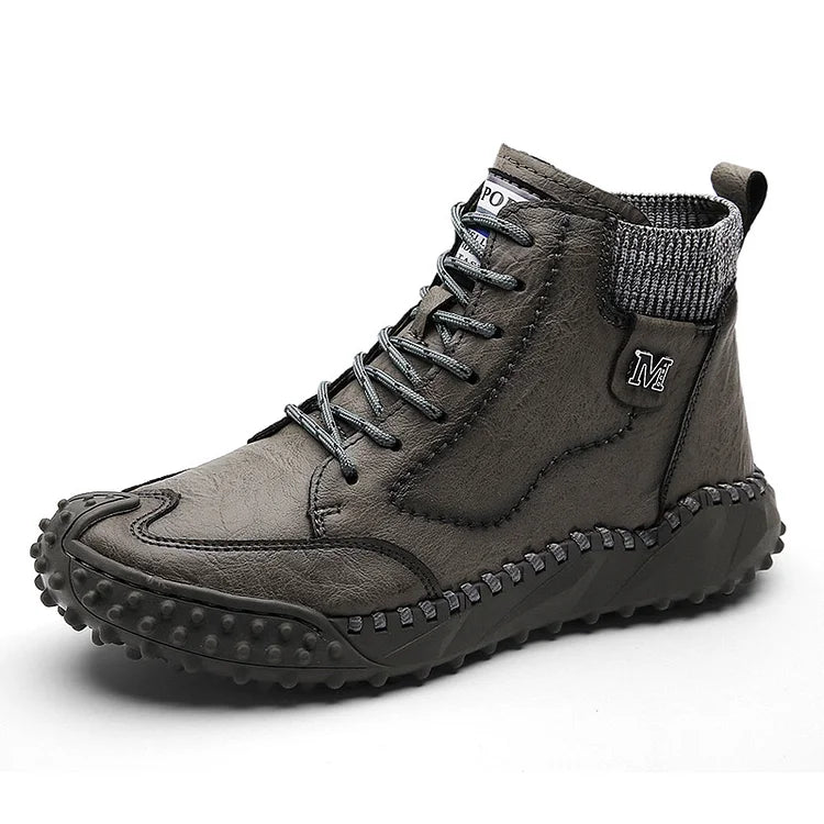 Herren Stiefeletten Winter Warme Schneestiefel Dicker Plüsch Herren Handgefertigte Lederstiefel Outdoor Wasserdichte Arbeitsstiefel