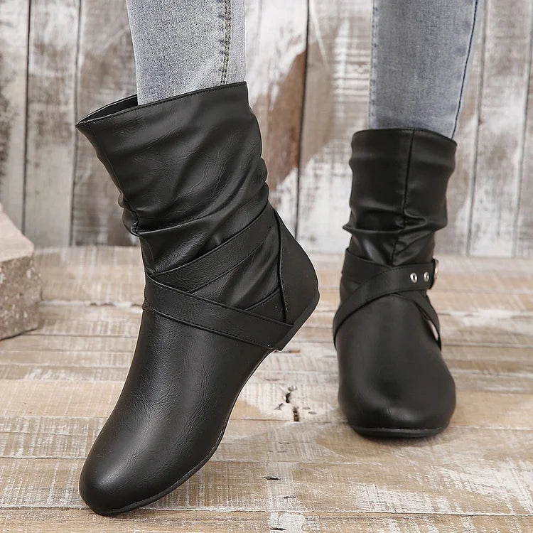 Flache Stiefeletten Damen Slouch Boots Low Heel Booties Herbst Slouchy Boots