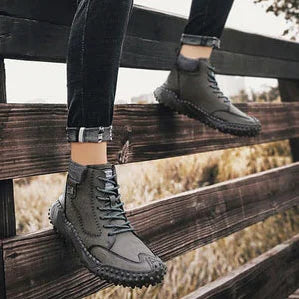 Herren Stiefeletten Winter Warme Schneestiefel Dicker Plüsch Herren Handgefertigte Lederstiefel Outdoor Wasserdichte Arbeitsstiefel