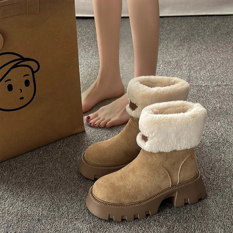 Orthopädische Damenstiefel Damen Fleece Retro Dickbesohlte Warme Kurze Stiefel