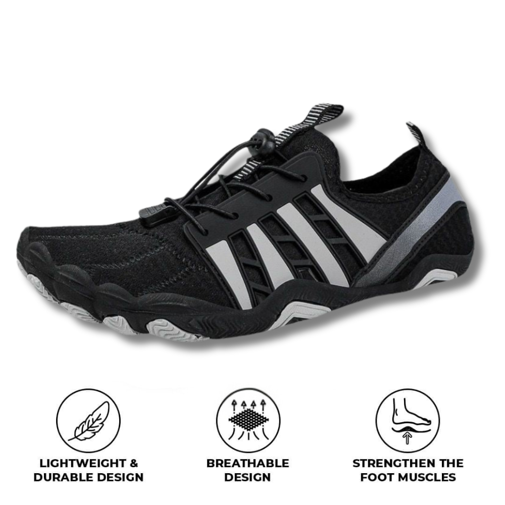 Rutschfeste orthopädische Barfußschuhe mit weiter Zehenpartie – Schwarz