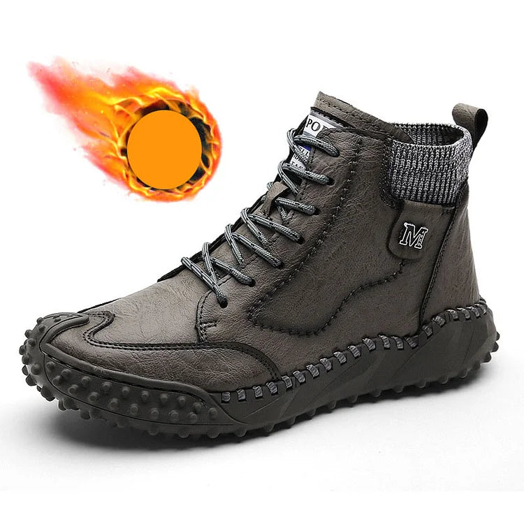 Herren Stiefeletten Winter Warme Schneestiefel Dicker Plüsch Herren Handgefertigte Lederstiefel Outdoor Wasserdichte Arbeitsstiefel