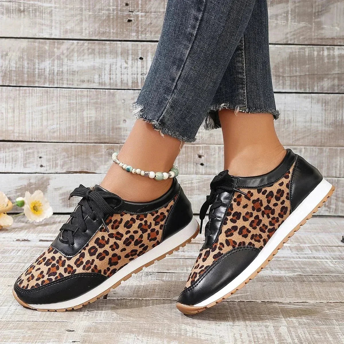 Schuhe Herbst Leopard Print Mischfarben Casual