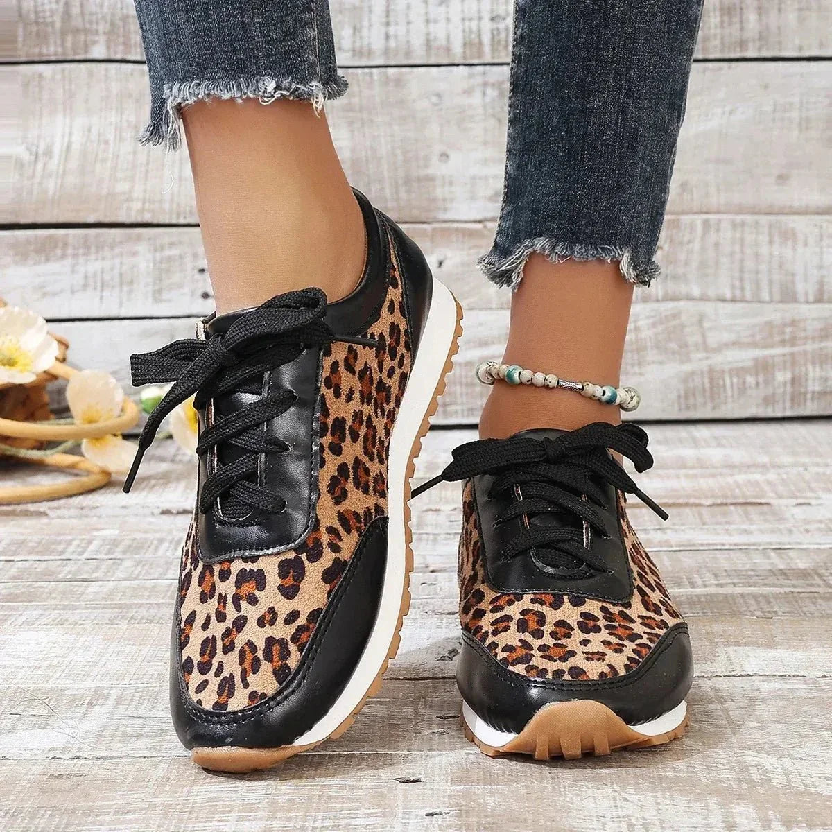 Schuhe Herbst Leopard Print Mischfarben Casual