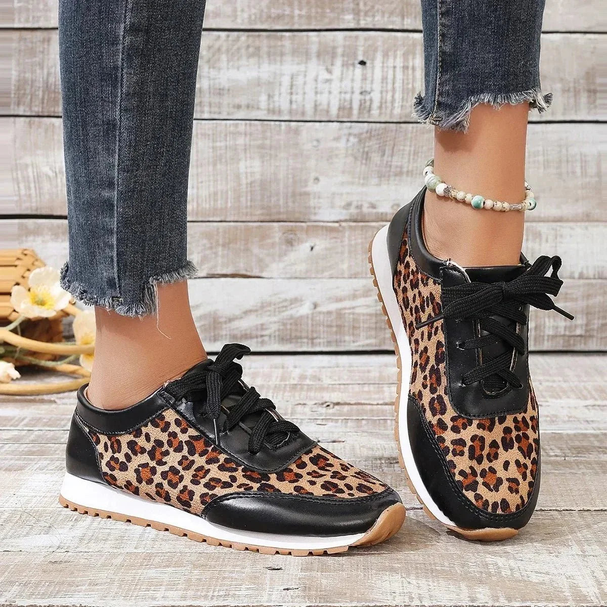 Schuhe Herbst Leopard Print Mischfarben Casual