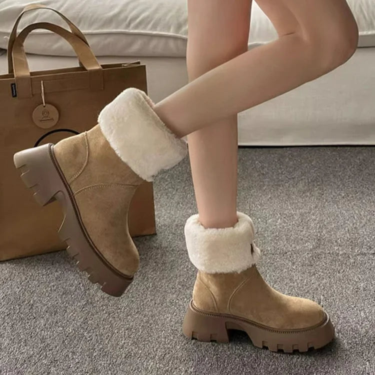 Orthopädische Damenstiefel Damen Fleece Retro Dickbesohlte Warme Kurze Stiefel