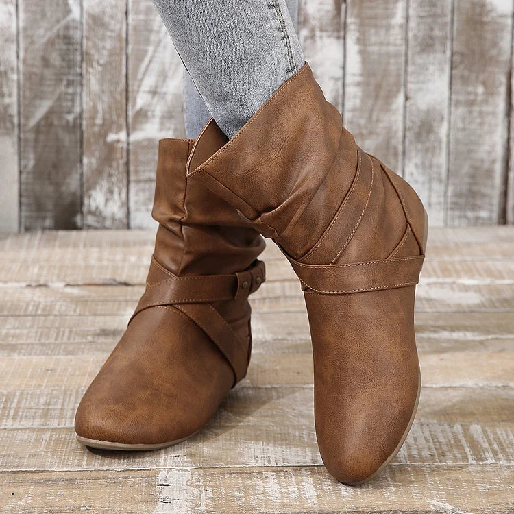 Flache Stiefeletten Damen Slouch Boots Low Heel Booties Herbst Slouchy Boots