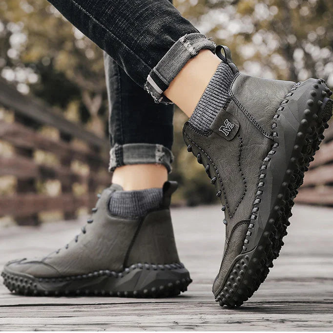 Herren Stiefeletten Winter Warme Schneestiefel Dicker Plüsch Herren Handgefertigte Lederstiefel Outdoor Wasserdichte Arbeitsstiefel