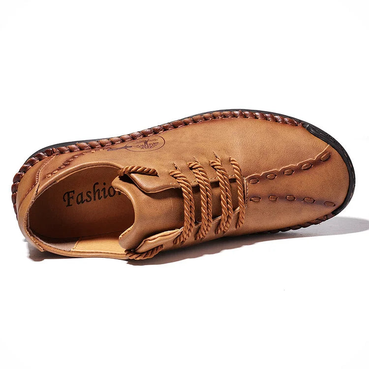 Herren-Freizeitschuhe aus Leder mit handgenähter rutschfester weicher Sohle