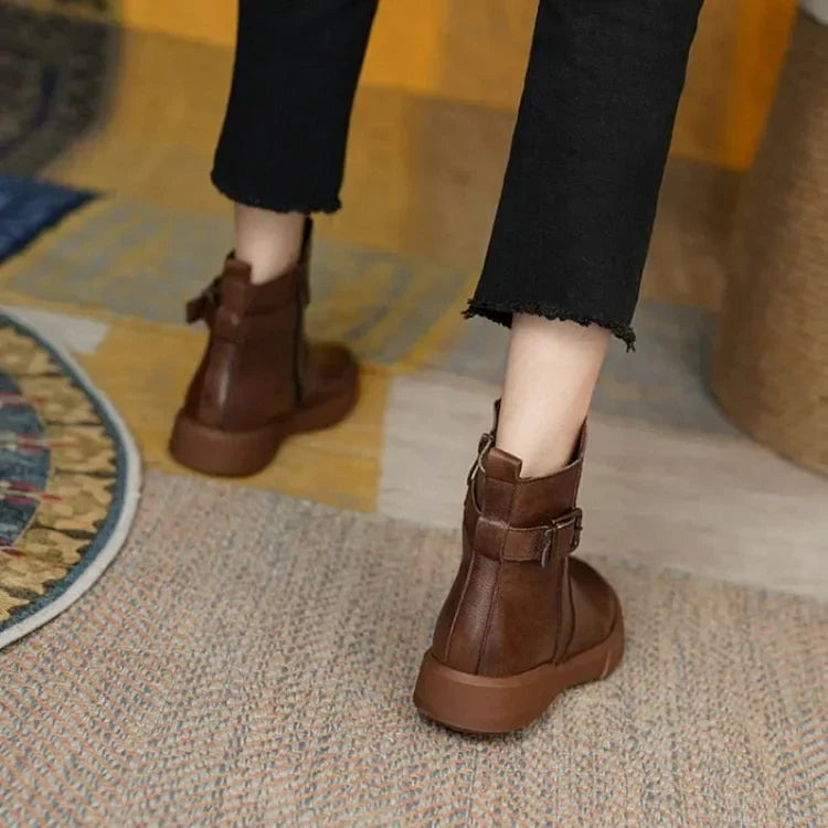 Retro Flache Knöchel Kurze Plüsch Damen Lederstiefel