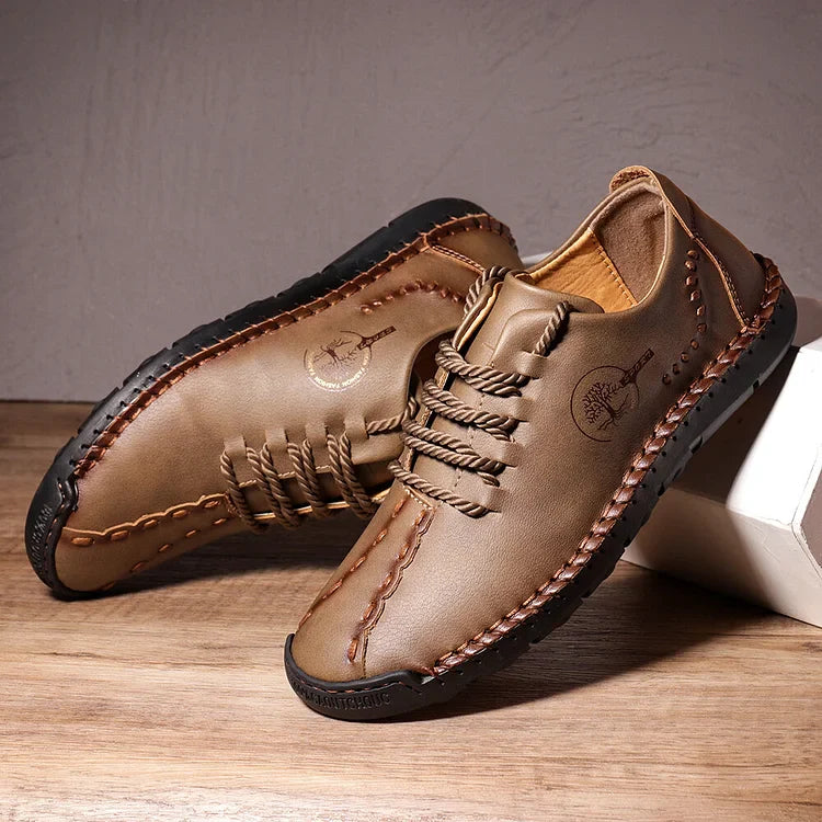 Herren-Freizeitschuhe aus Leder mit handgenähter rutschfester weicher Sohle