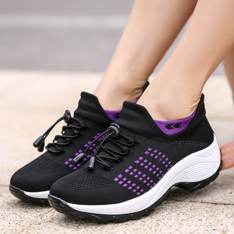 Orthopädische Schuhe mit rutschfester Stretch-Polsterung - Schwarz Lila