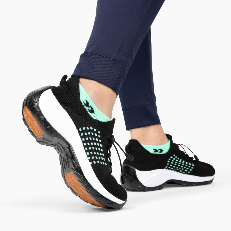Orthopädische Schuhe mit Stretch-Kissen - Schwarz/Himmelblau