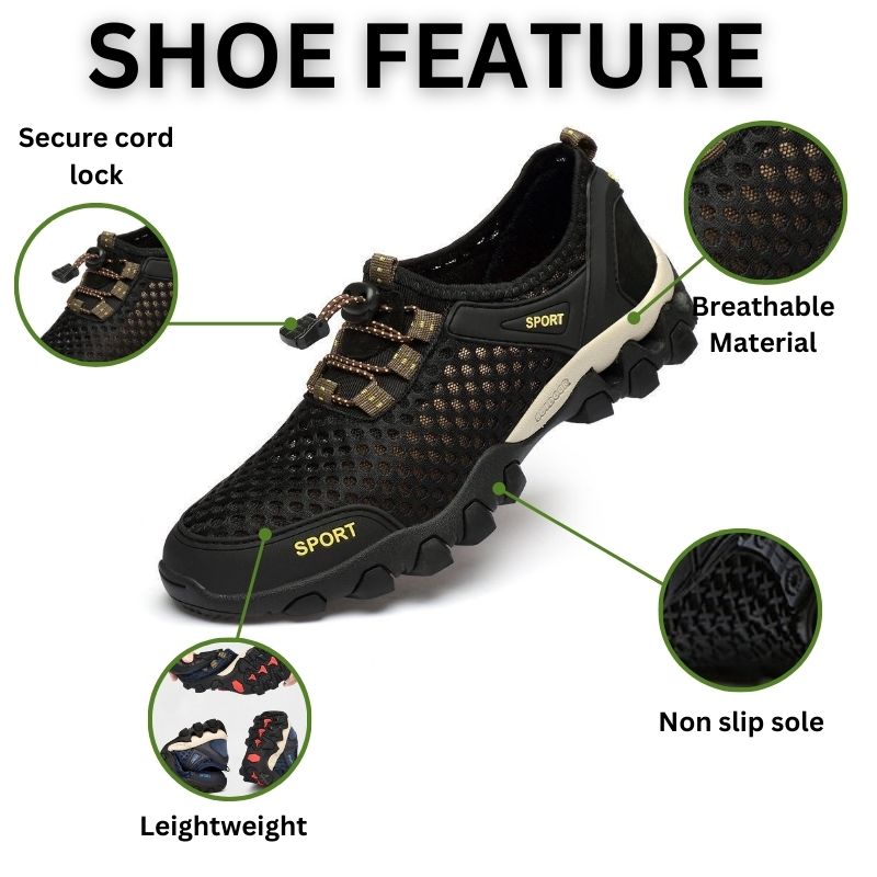 Orthopädische Wanderschuhe mit breiter Zehenpartie rutschfest für Barfußgebrauch Schwarz