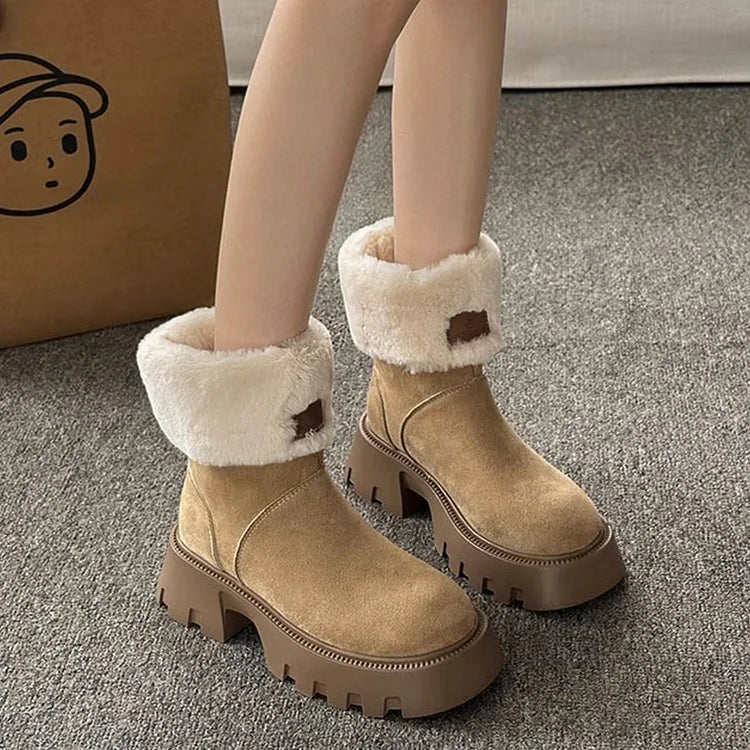 Orthopädische Damenstiefel Damen Fleece Retro Dickbesohlte Warme Kurze Stiefel