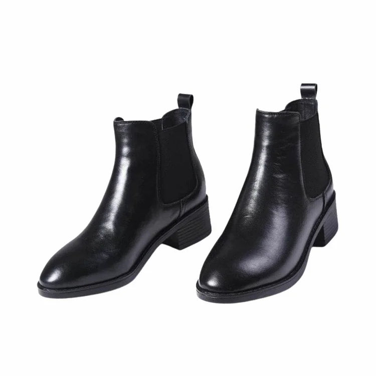 Chelsea-Stiefel für Damen aus echtem Leder mit rutschfester dicker Sohle
