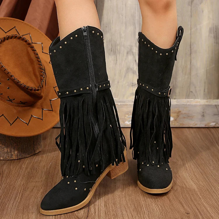 Zehenkappe für Cowboystiefel aus Wildlederimitat mit Fransen und Quaste