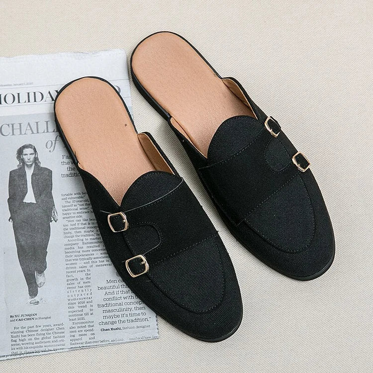 Moderne Herren Pantoletten mit Schnallen im Bicolor-Look