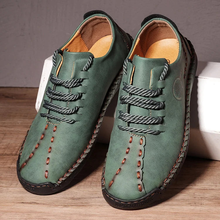 Herren-Freizeitschuhe aus Leder mit handgenähter rutschfester weicher Sohle