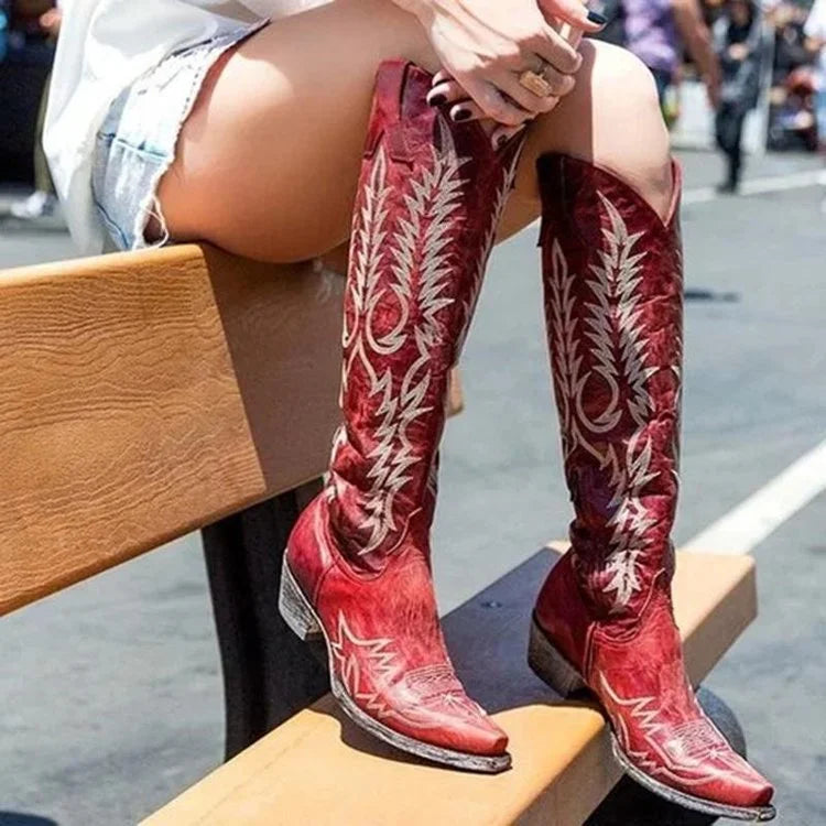 Kniehohe Western-Cowboystiefel mit spitzer Zehenpartie Cowgirlstiefel Vintage-Country-Stiefel