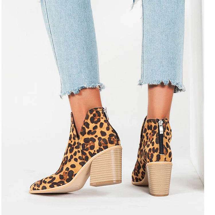 Damen Westernstiefeletten Cowboystiefeletten Cutout Blockabsatz Booties