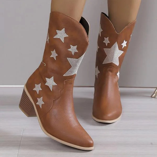 Damenmode Lässige Stiefel mit Stern-Absatz und mittlerer Wadenhöhe