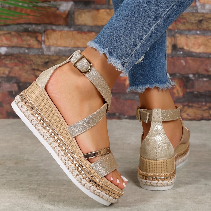 Sandalen Damen – Glitzernde Keilsandalen mit Plateau für den Sommer