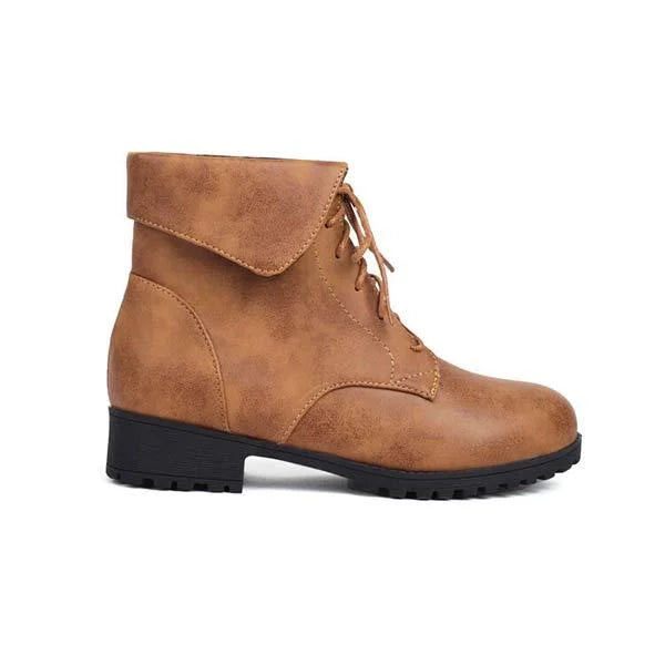 Damen Martin-Stiefel mit Umlegekragen und überkreuztem Patchwork-Schnürsystem