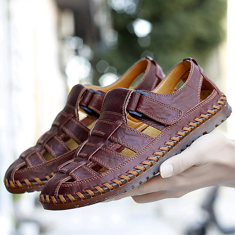 Handgenähte Freizeitsandalen aus weichem Leder für den täglichen Gebrauch im Sommer für Herren