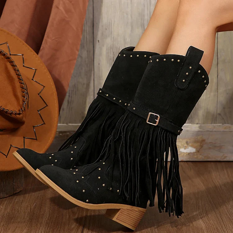 Zehenkappe für Cowboystiefel aus Wildlederimitat mit Fransen und Quaste