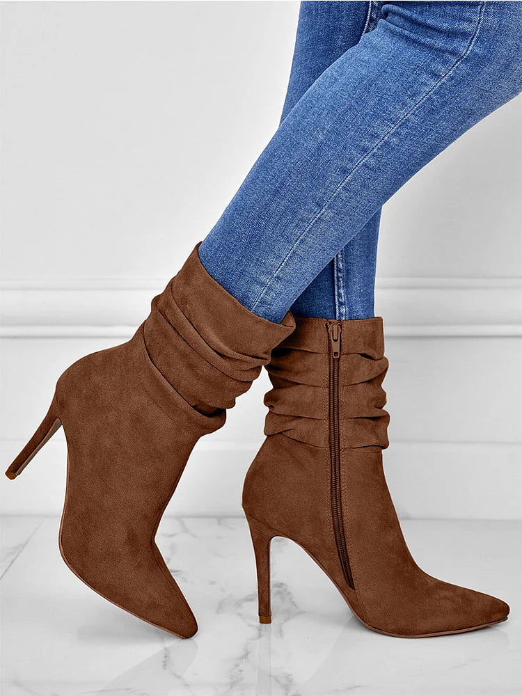 Elegante Spitzschuh Stiefeletten High Heels Samt Wildleder