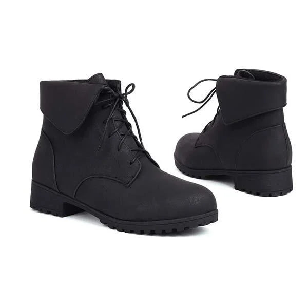 Damen Martin-Stiefel mit Umlegekragen und überkreuztem Patchwork-Schnürsystem