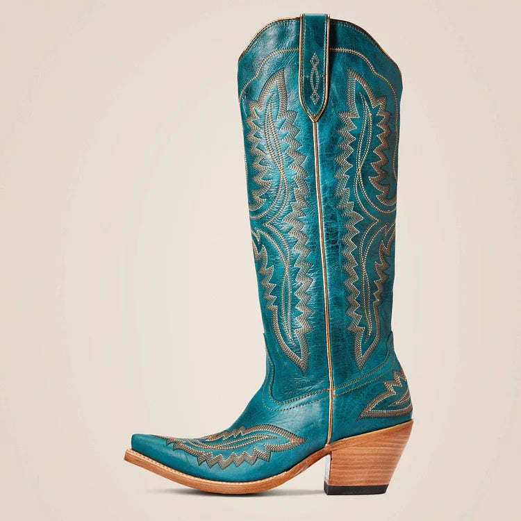 Bestickte Westernstiefel mit Blockabsatz und niedrigem Absatz Reitstiefel2