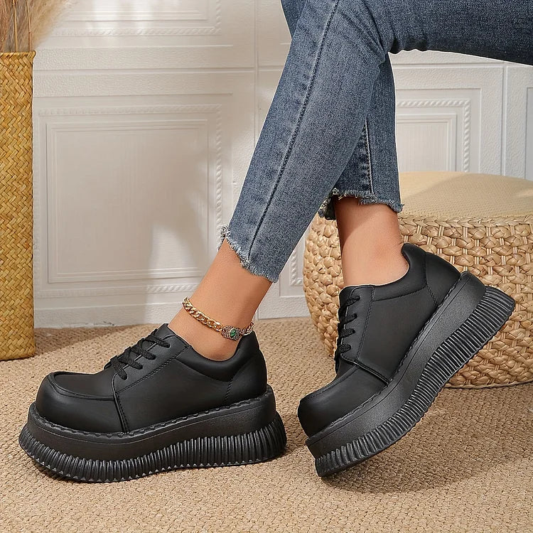 Damen Plateau Oxfords Fashion Round Toe Schnürschuhe