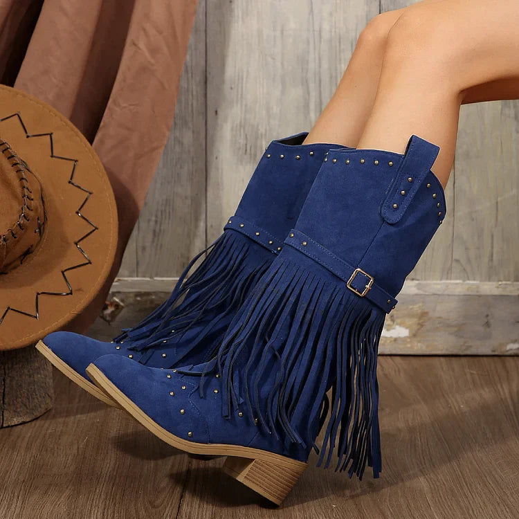 Zehenkappe für Cowboystiefel aus Wildlederimitat mit Fransen und Quaste